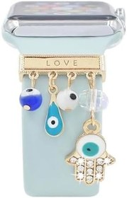 Resim Microsonic Apple Watch SE 3 44mm için Kordon Süsü Charm Love Hamsa [Watch SE 3 44mm ile Uyumlu Kordon - Gold] 