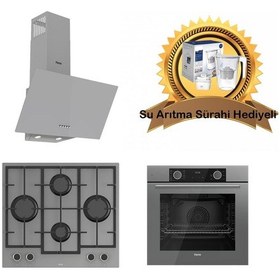 Resim Ferre D088- LN388 - XE63CPR Fryart Gri Cam Ankastre Set 