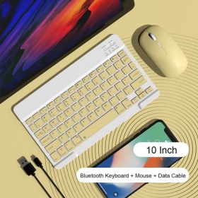 Resim 2Guoyang Sarı Kablosuz iPad Klavye Bluetooth Klavye ve Fare Seti 10 Inç Şarj Edilebilir Bluetooth Kore Rusça Portekizce Arapça (Yurt Dışından) 