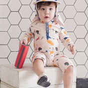 Resim Sevimli Dinozorlar Mayo Seti, Uzun Kollu, Yüksek Esneklikli Polyester, Crew Yaka, Yarım Placket, Fermuar, Skinny Fit, Bebek, Küçük Erkek, Bahar/Summer 