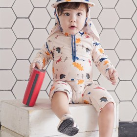 Resim Sevimli Dinozorlar Mayo Seti, Uzun Kollu, Yüksek Esneklikli Polyester, Crew Yaka, Yarım Placket, Fermuar, Skinny Fit, Bebek, Küçük Erkek, Bahar/Summer 