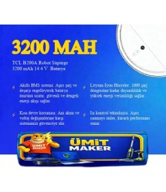 Resim TCL B200A Robot Süpürge 3200 mAh 14.4 V Batarya - Orjinal Uyumlu Uzun Ömürlü, Yüksek Performans Pil 