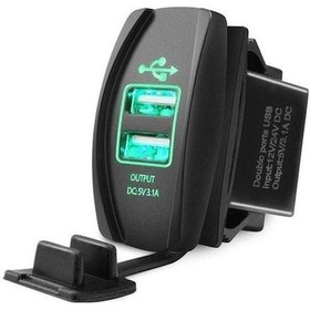 Resim Yeşil Cep Telefonu İçin 3.1a Çift Usb Bağlantı Noktası Şarj Aleti Priz 12v Led Su Geçirmez Yeşil 