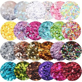 Resim Paletler Payet 3mm Gümüş Baz Karışımı AB Renkleri Düz Yuvarlak PVC Gevşek Payetler Dikiş El Sanatları için Düğün Dekorasyon Giysiler DIY Aksesuarı 20g (6000 adet) 