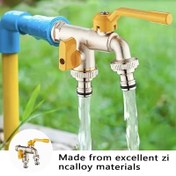 Resim Klasik 304 Paslanmaz Çelik Çift Çıkışlı Bahçe Hortumu Musluğu - 1/2" Bağlantı, Sulama ve Çim Bakımı için Mükemmel, Sulama Sistemleri ve Hortum Tabancaları ile Uyumlu, Çok Bileşenli ve Tek Delikli Kurulumlu Dış Mekan Musluğu 
