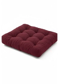 Resim Rual Kadife Döşemelik Kumaştan Yer Pufu Sandalye Minderi Yer Minderi 60x60 Cm Bordo 
