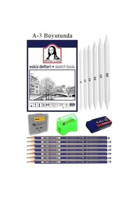 Resim Eskiz Defteri A3 50 Yaprak Karakalem Çizim Seti Gölgelendirme Kalemi Hamur Silgi Faber Castell Dereceli Kalem 