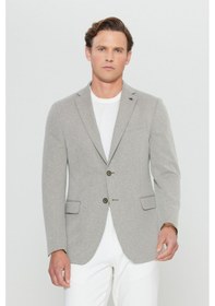 Resim Erkek Hakı 360 Her Yöne Esneyen Pamuklu Slim Fit Dar Kesim Armürlü Blazer Ceket Hakı 