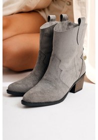 Resim Joo Gri Süet Sivri Burunlu Nakışlı Western Bot 001 