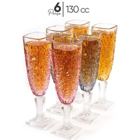 Resim Mest 3 Renk 6'lı Cam Kahve Yanı Su Bardağı Seti 130 Cc Ayaklı Bardak 3 Renk 