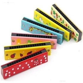 Resim Çocuklar Için Eğitici Oyuncak 10 Adet Ahşap Mızıka Çift Sıralı Renkli Desenli Çocuk Mızıka 16 Delikli 