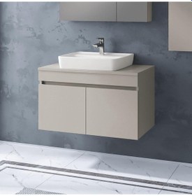 Resim Denko Etna 80 Cm Mdf Kül Gri Banyo Dolabı Alt Modül, Lavabo Gri 