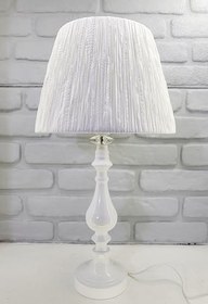 Resim Beyaz Rustik Klasik Metal Yüksek Ayaklı Pileli Makrome ve Kağıt İp Örme Şapkalı Abajur Masa Lambası (Kağıt İpli Beyaz) 