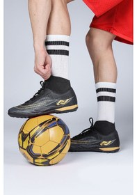 Resim Jump 29677 Çoraplı Siyah - Altın Rengi Halı Saha Krampon Futbol Ayakkabısı Siyah 