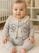 Resim Babydonat Brode Işlemeli Kalp Desenli 3'lü Hırkalı Kız Bebek Takım 