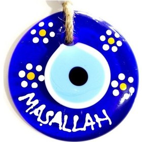 Resim Maşallah Yazılı Papatya Desenli Nazar Boncuklu El Boyaması Duvar 