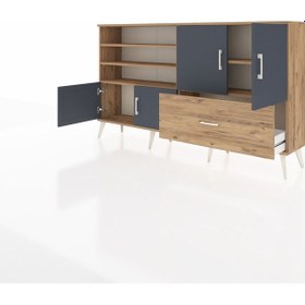Resim Arges Konsol 5 Raflı Tek Çekmeceli 4 Kapaklı 176x30x99 Çam-antras Çam-antrasit/çam 