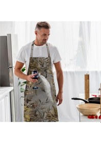 Resim Tavuskuşu Tasarımlı Mutfak Önlüğü Keten Kumaş, Uluslararası Yıkama Ve Solmama Sertifikası Çok Renkli 
