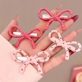 Resim 2/4lü Reçine Düğme Kamera Klips Seti, Şirin Tatlı Tarz ile Delikli Tasarım, Kadınlar için Yay Biçimli Saç İğneleri, Yan Bang ve Fringe Yönetimi için Moda Saç Aksesuarları, 14+ Yaş için 