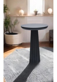 Resim Wood Wooden Ahşap Tekli Mantar Yan Sehpa Modern Siyah Renk Fiskos 