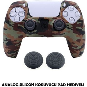 Resim Ps5 Dualsense Koruyucu Silikon Kılıf + Analog Silikon Koruyucu Taktik Kamuflaj 