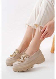 Resim 749-750 Bej Tokalı Günlük Yüksek Tabanlı Loafer Ayakkabı Bej - Siyah 