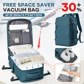 Resim Ryanair El Çantası 40x20x25cm Manuel Pompalı ve Vakumlu Sıkıştırma - Dayanıklı Naylon Seyahat Çantası, Kısa Yolculuklar İçin, Çok Bölmeli, Koltuk Altı Depolama, Siyah, Uçuş Aksesuarları, Kompakt Taşınabilir, Düzenli Bölümler, Sağlam Yapı, Şeffaf Vakum Bölmesi 