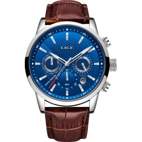 Resim Dış Ticaret Lıge Erkek Spor Kuvars Saat Su Geçirmez Çelik Kemer Çift Gözlü Çok İşlevli Saat İş Saati Kahverengi Gümüş Mavi Titanyum 