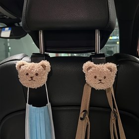 Resim 2'li Karikatür Ayı Araba Koltuk Arkası Askıları, Evrensel Uygunluk ABS Malzeme, Yaratıcı Dekoratif Otomobil Askı Depolama Klipsleri DIY Kullanım İçin 