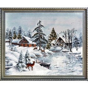 Resim Manzara Serisi-22 Dokuma Goblen Kumaş-Kar Manzarası 
