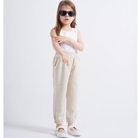 Resim Oliven The Kid Oliventhekid Bej Keten Beli Ve Paçaları Lastikli Cepli Rahat Unisex Çocuk Pantolon Bej Bej 