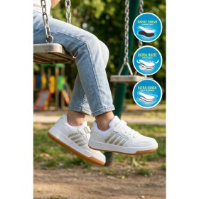 Resim Beyaz-Gümüş Cırtlı Hafif Esnek Erkek Çocuk Spor Ayakkabı Lafonten 752 F 