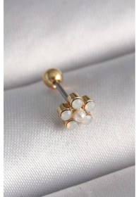 Resim 316l Çelik Gold Renk Zirkon Taşlı Çiçek Model Tragus Piercing Renkli 