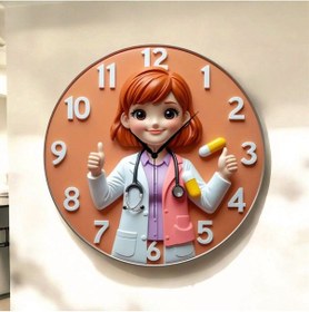 Resim Doktor Hemşire Eczacı Renkli Baskı Desenli Sayılı Hediyelik Ahşap Sessiz Tablo Duvar Saati 82 Renkli 