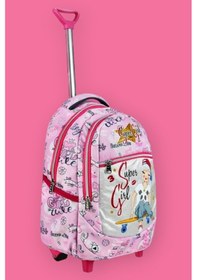 Resim Tezzgelsin Çekçekli Super Girl Desenli Beslenmeli Ve Kalemlikli Okul Çantası 3'lü Set Pembe 