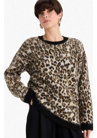Resim Defacto Oversize Geniş Kalıp Bisiklet Yaka Leopar Desenli Triko Kazak G3386ax25wnbk81 Siyah-bk81 