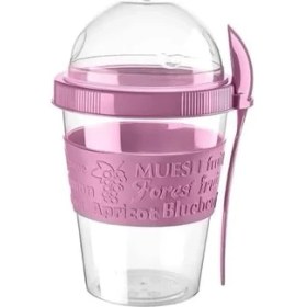 Resim Mcreative Kaşıklı Yoğurt Kabı, Hazırla Çık Yoğurt Kabı, Granola Müsli Kabı 600 ml (Pembe) 