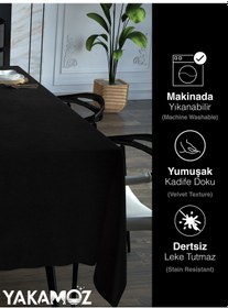 Resim Siyah Renk Kadife Dokulu Masa Örtüsü Dertsiz Velvet Touch Serisi Siyah 
