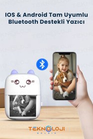 Resim Teknoloji Gelsin Mini Cep Yazıcı Taşınabilir Bluetooth Kablosuz Şarjlı 6 Rulo 3 Kalem Seti Hediye Mavi Yazıcı 