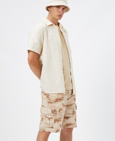 Resim Koton Kargo Şort Kamuflaj Baskılı Beli Bağcıklı Cep Detaylı Pamuklu Bej Desenli 3sam40394hw 3SAM40394HW0D5 Ekru 