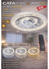 Resim Cata Ct-3012 Kristal Ledli Tavan Vantilatörü 3renk Modu Beyaz+4000k+günışığı Kumandalı 
