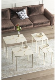 Resim Canisa Concept Lyon Serisi , Üst Kalite Sehpa Takımı , 1.sınıf Mdf 4 Lü Zigon Sehpa Takımı Krem Bej 