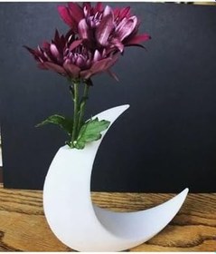 Resim hivhestın Ay Şeklinde Vazo 3D Yazıcı ile Üretilmiş 21 cm Beyaz 