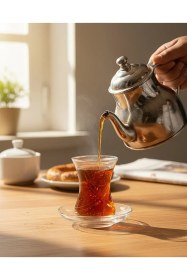 Resim Bale Dekor Paşabahçe Çay Tabaklı 6 Kişilik İnce Bel12 Parça Çay Takımı 125 Cc Şeffaf 