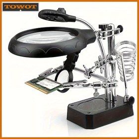 Resim Genişletilebilir Kollu Ayarlanabilir Kaynak Tamir Tezgahı ve Büyüteç & PCB Tutucu - Elektronik Tamiri için Manuel Elektriksiz Alet, Lehimleme, DIY Projeler - Sağlam Taban, Hassas Kontrol, Kompakt Tasarım, Dayanıklı Yapı 