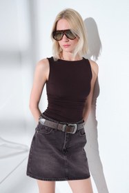 Resim %100 Pamuk 5 cep denim kot Kadın Jean mini etek @Latina - Kahverengi / S 
