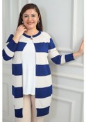 Resim Kadın Enine Kalın Çizgili Büyük Beden Hırka-41873 Lacivert 