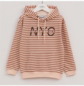 Resim Wanex Erkek Çocuk Çizgili Uzun Kol Kapüşonlu Sweatshirt - 16313 Pudra 