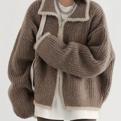 Resim Kadın Şık Kore Tarzı Hırka - Yaka Detaylı, Uzun Kollu, Bol Kesim, Renk Bloklu Kazak, Sonbahar/Kış için Kışlık Mont, Günlük ve Resmi Kombinler için Rahat Katmanlama Parçası, Kazak Hırka, Sonbahar Kış Giyim, Orta Esneklik 