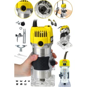 Resim Detroit Usa Powertools Itl-01 Series 6 Kademe Devir Ayarlı Formika Traşlama Freze Makinesi 6 mm +Sarı 